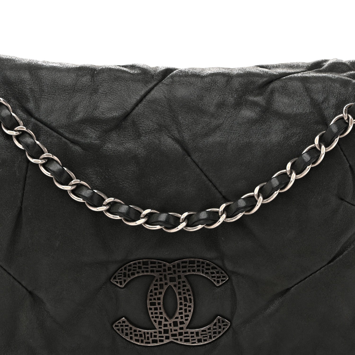Iridescent Calfskin Glint Accordion Flap Black