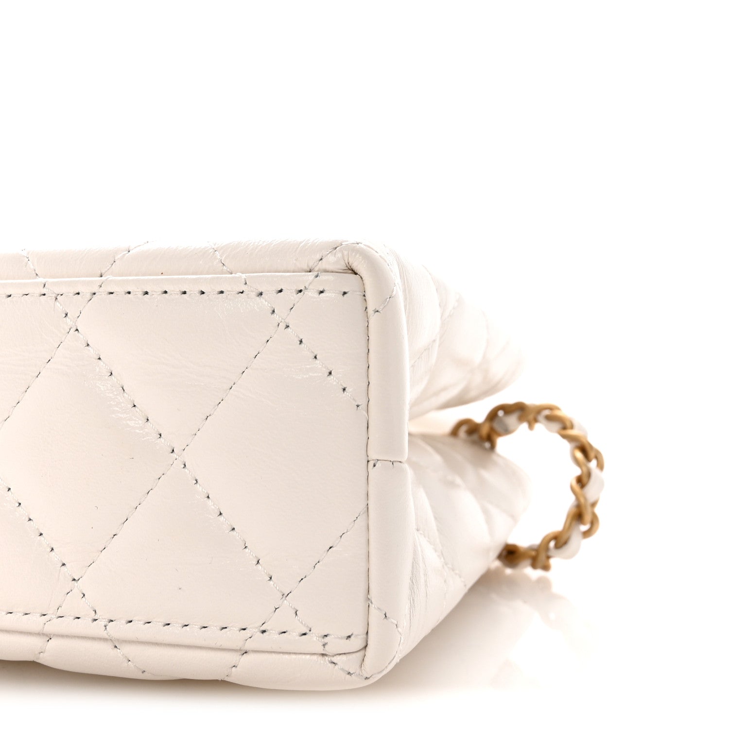 Shiny Aged Calfskin Quilted Nano Kelly Shopper White