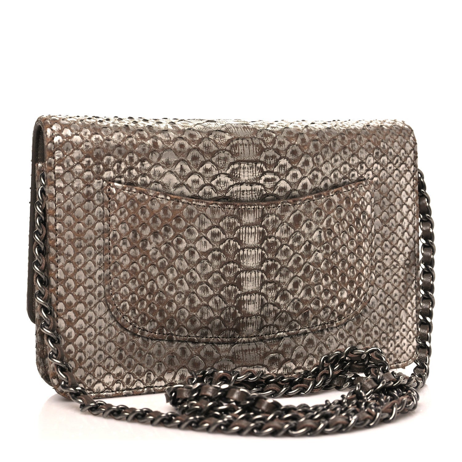 Snakeskin Wallet On Chain WOC Brown Silver
