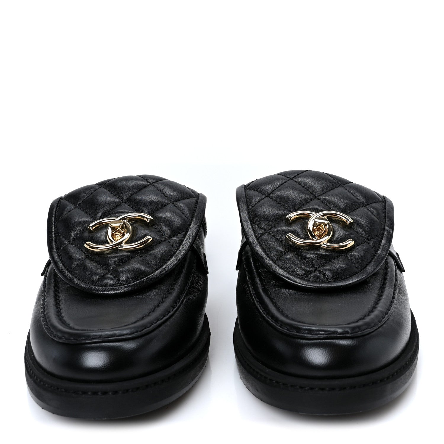 Lambskin Quilted CC Turnlock Mules 38.5 Black