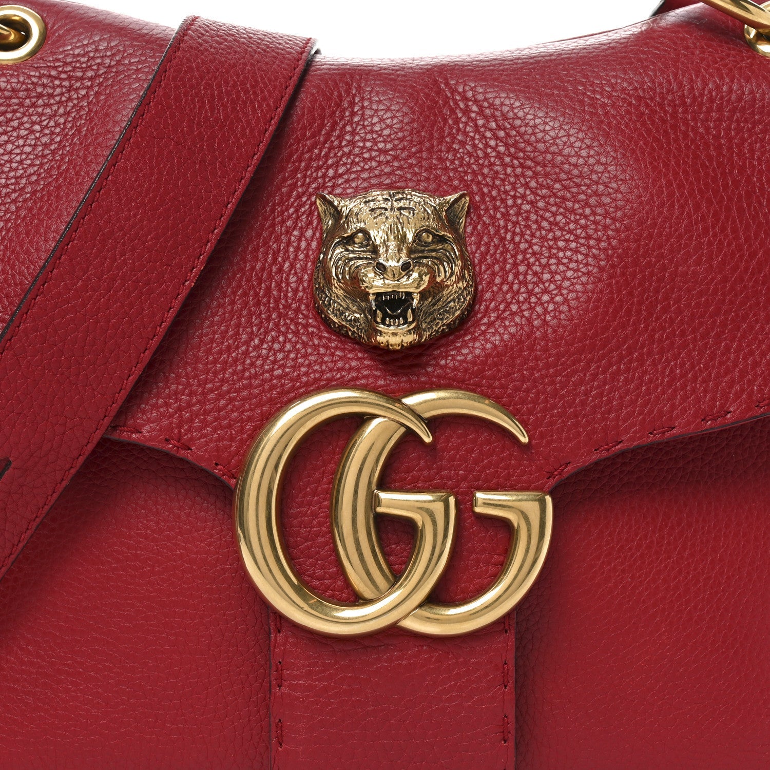 Cellarius Calfskin Feline GG Marmont Flap Shoulder Bag Vulcanic Red