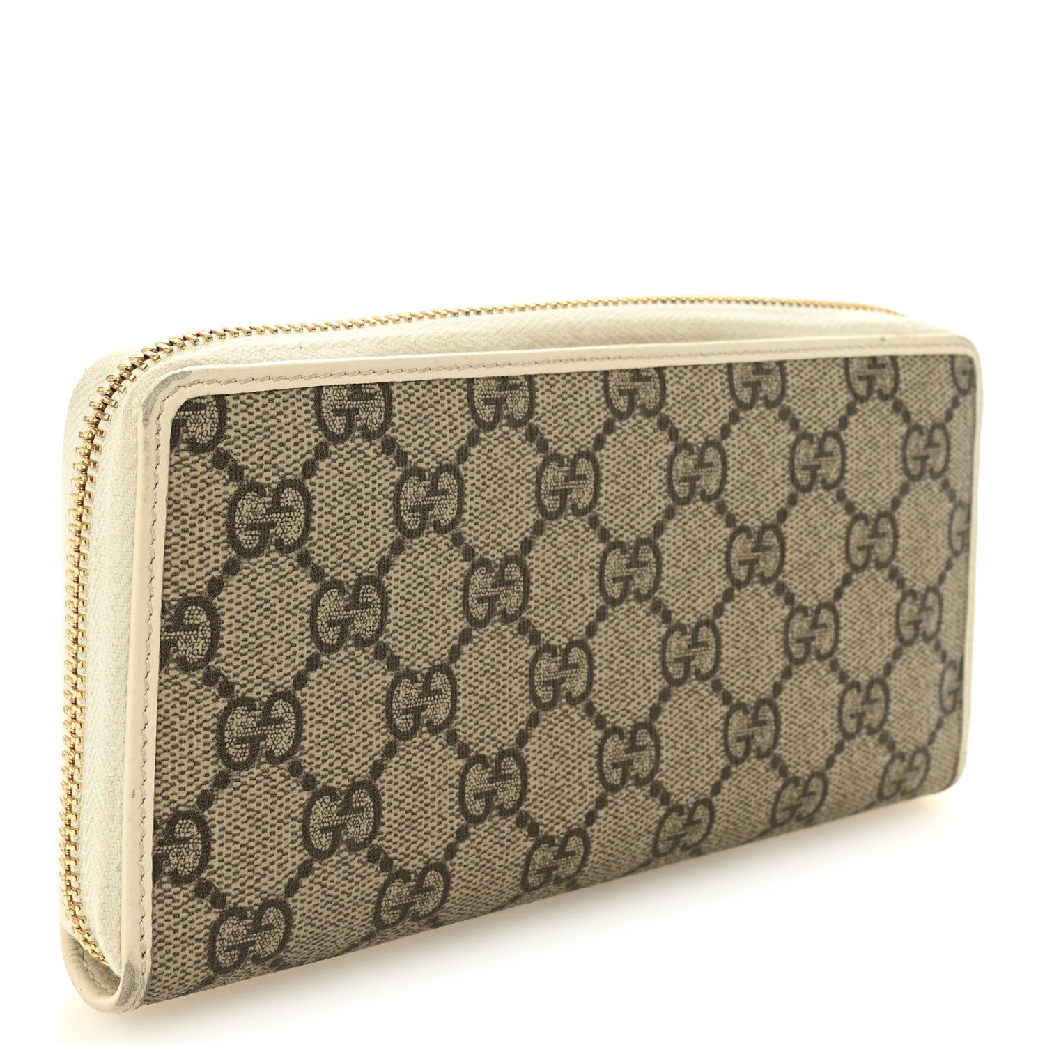 GG Supreme Monogram Azalea Calfskin Horsebit 1955 Zip Around Wallet Beige Ebony Mystic White