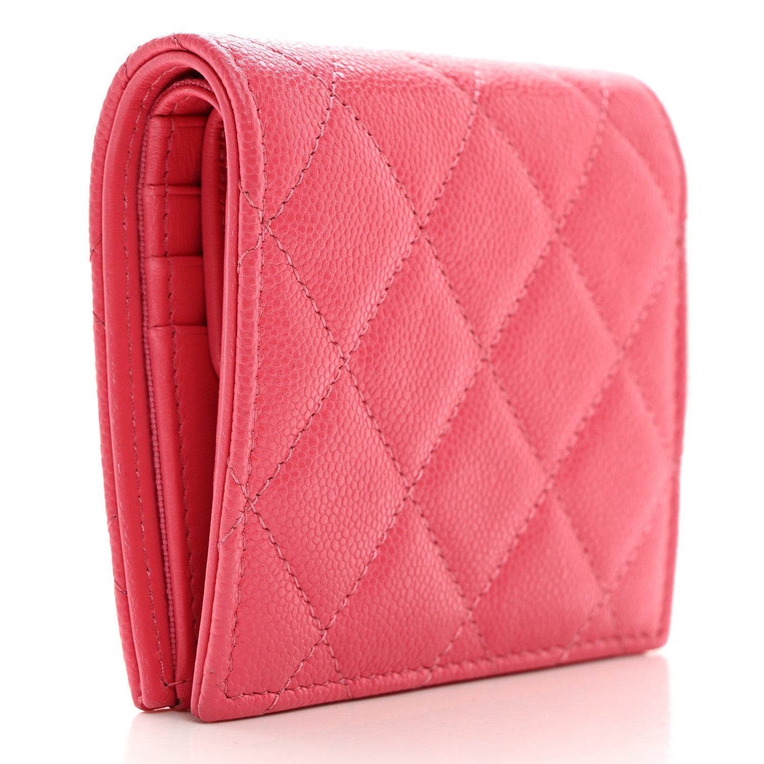 Caviar Quilted Compact Bifold Wallet Pink
