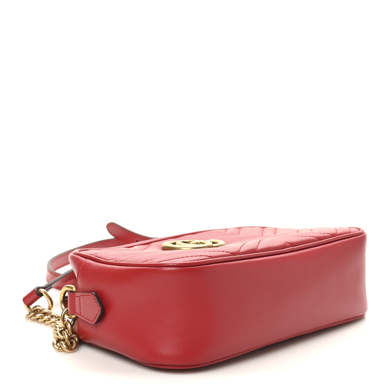 Calfskin Matelasse Small GG Marmont Chain Shoulder Bag Hibiscus Red