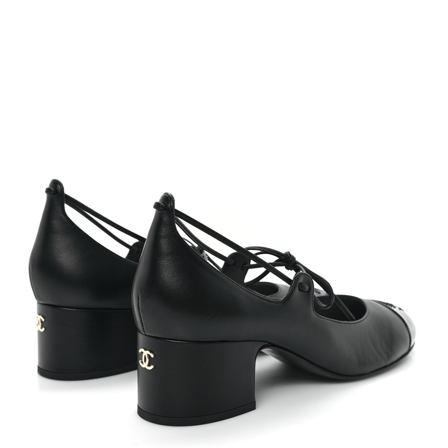 Lambskin Patent Cap Toe CC Mary Jane Pumps 37.5 Black