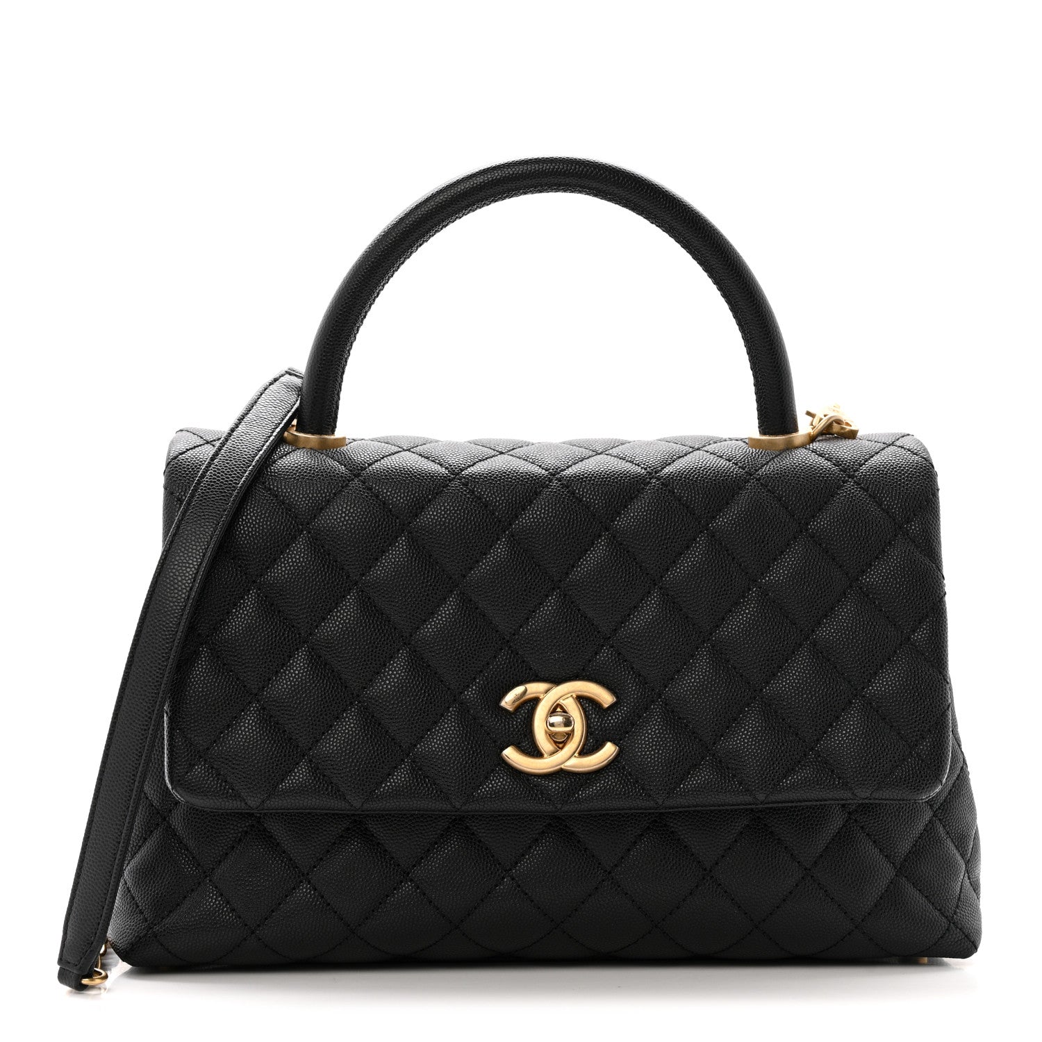 Caviar Quilted Small Coco Handle Flap Black