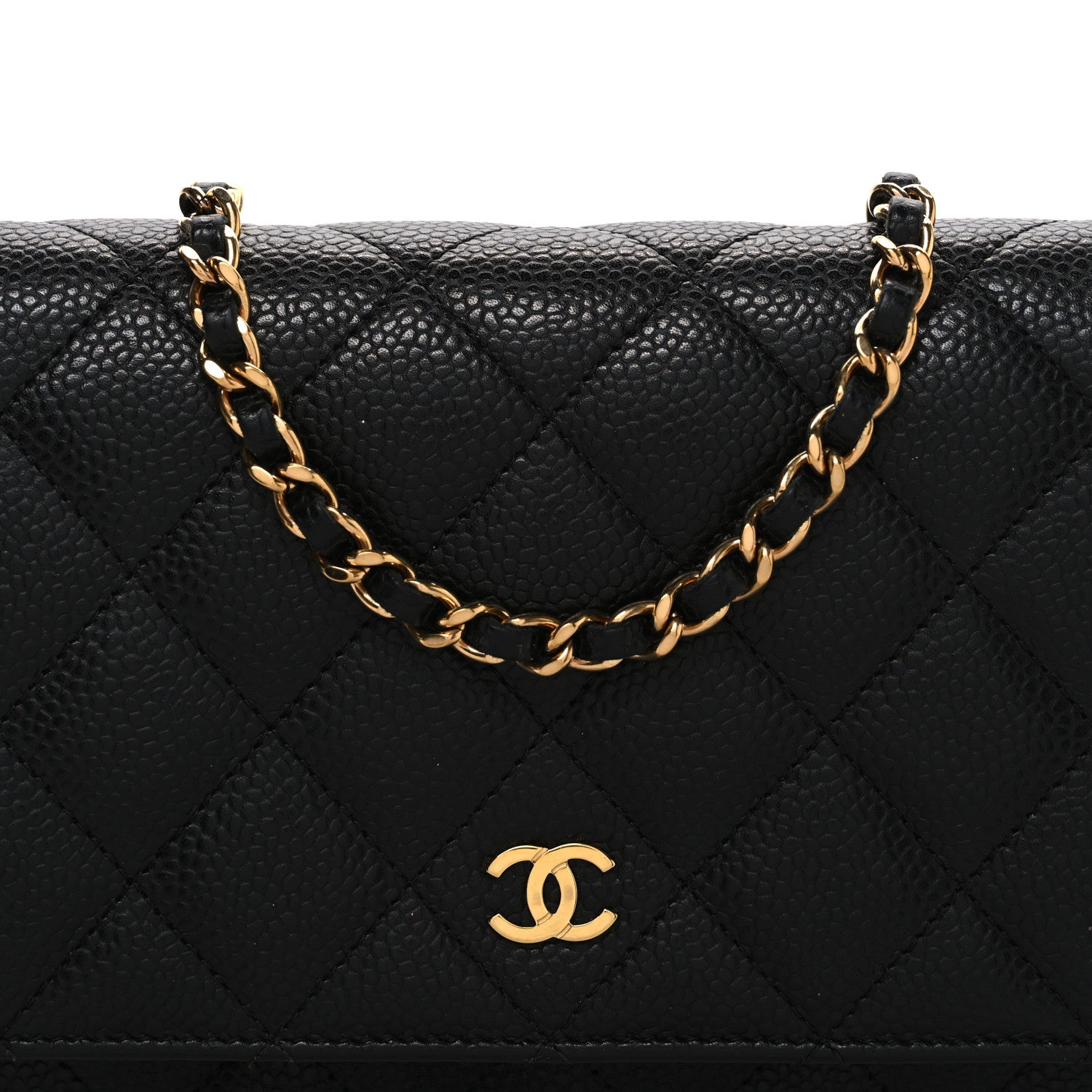 Caviar Quilted Wallet on Chain WOC Black