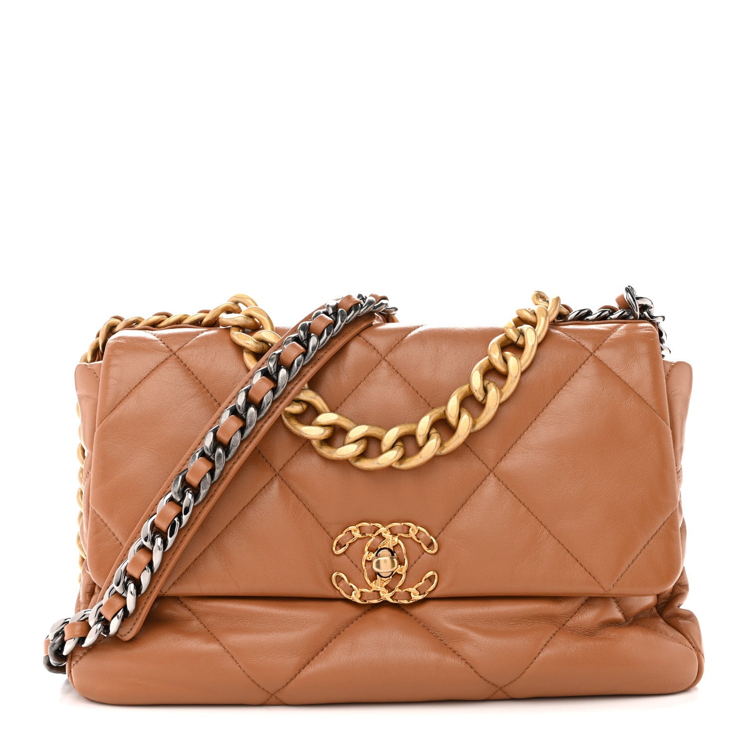 Lambskin Quilted Large Chanel 19 Flap Brown