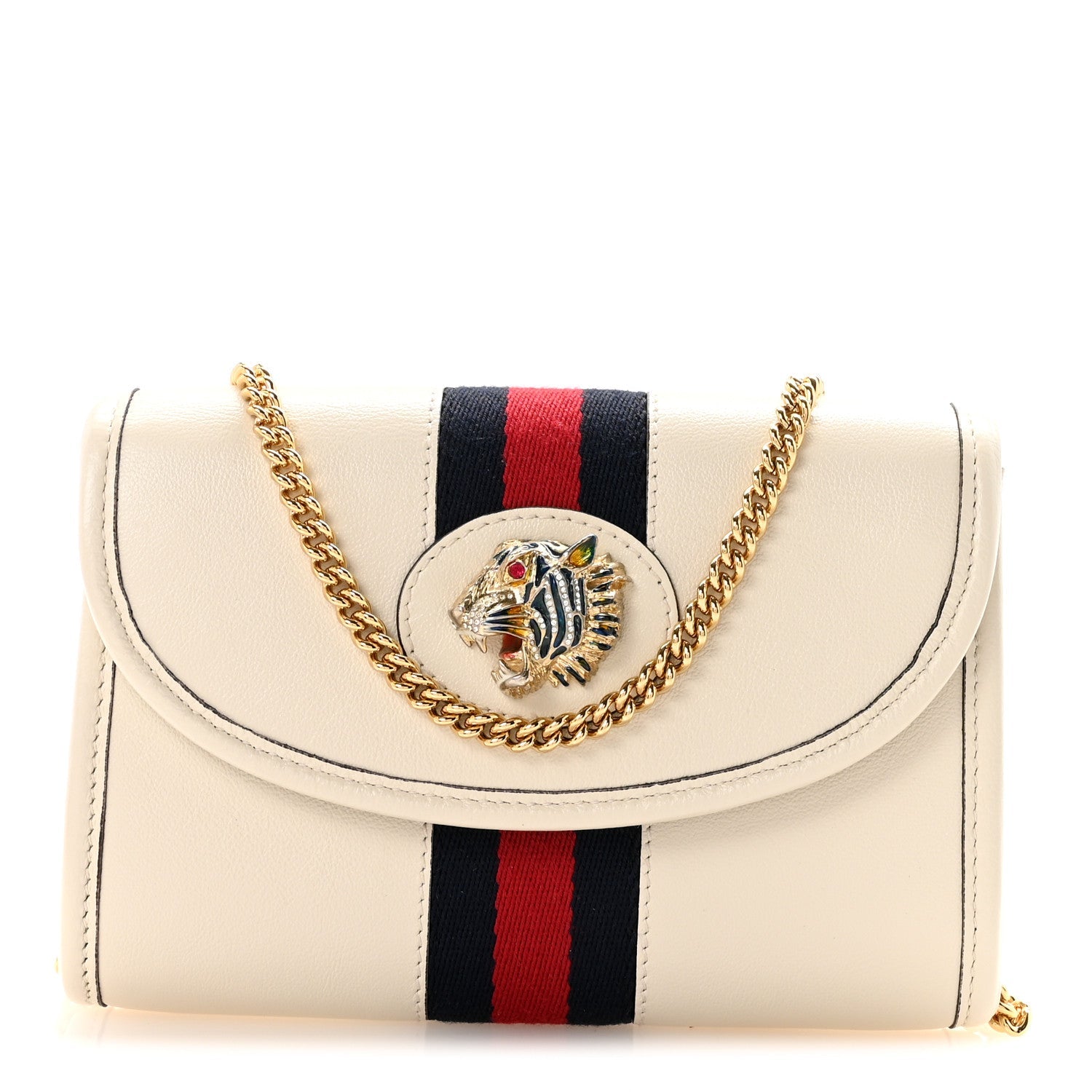 Textured Calfskin Web Mini Rajah Slim Flap Shoulder Bag Mystic White