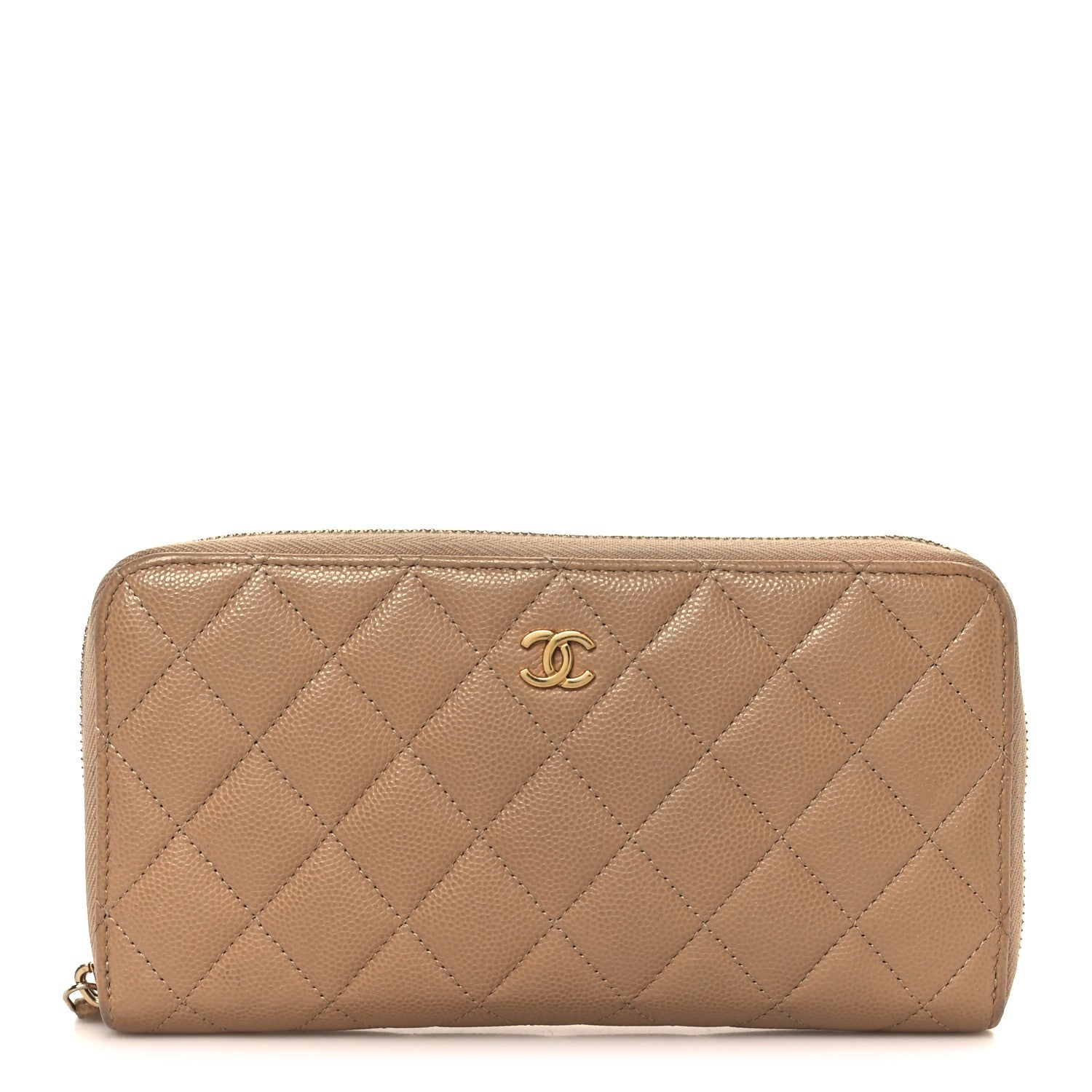 Caviar Quilted Large Gusset Zip Around Wallet Beige Clair
