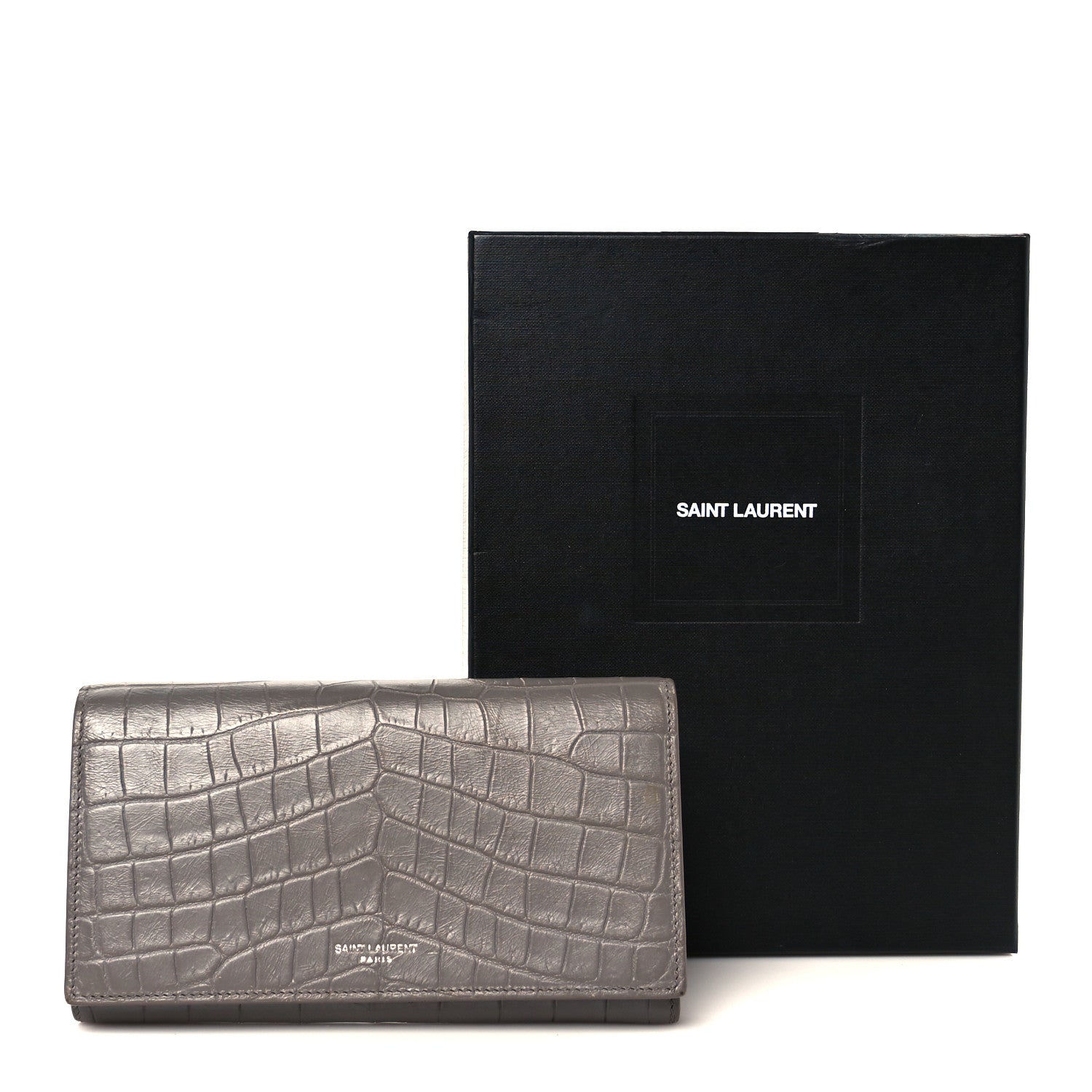 Calfskin Crocodile Embossed Classic Large Flap Wallet Fog