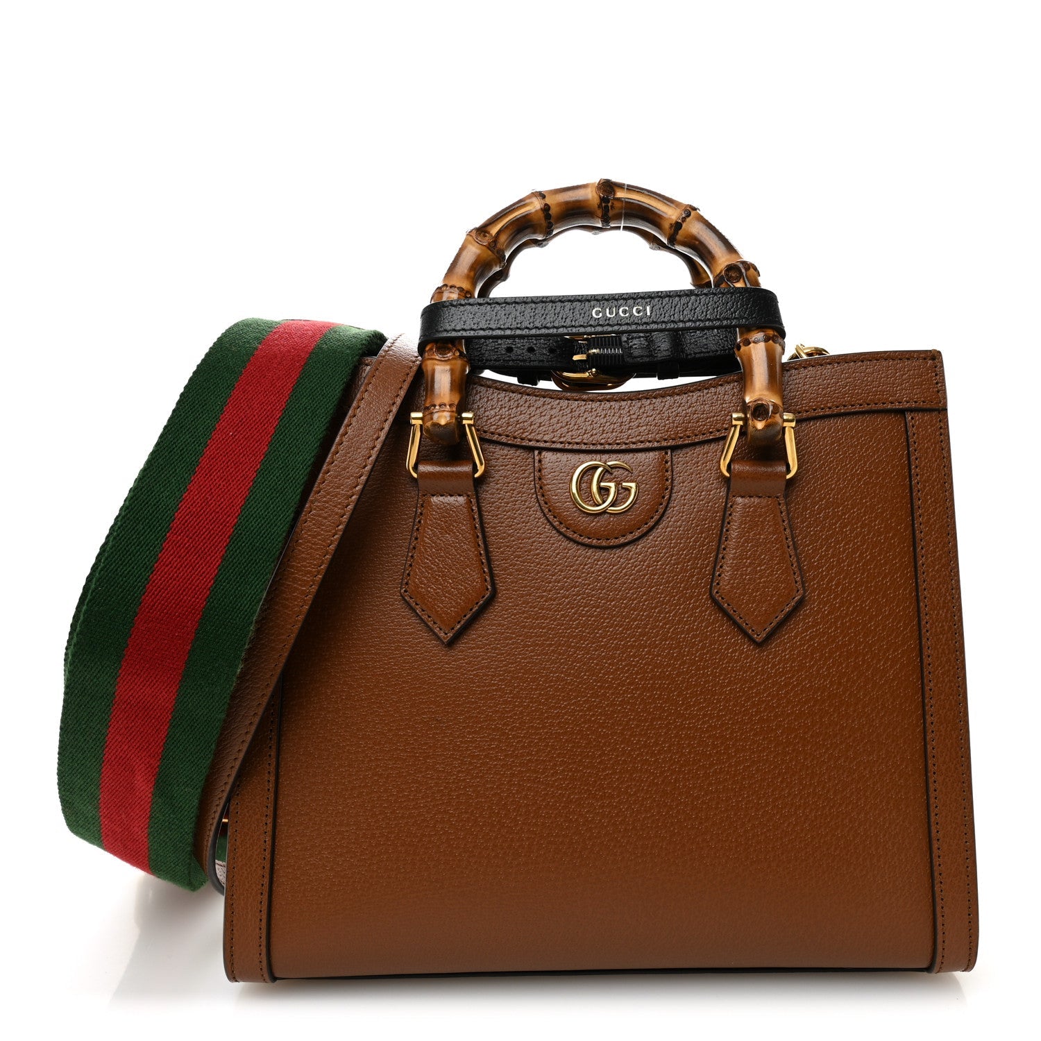 Textured Dollar Calfskin Web Small Diana Tote Bag Cuir Black