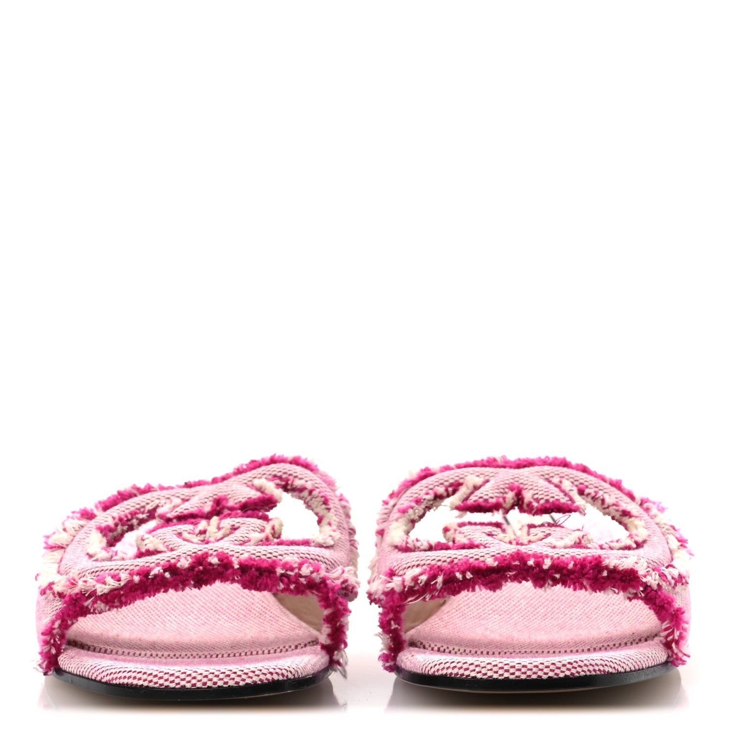 Fringed Canvas Interlocking G Cut Out Slide Sandals 41 Princess Fuxia Natural
