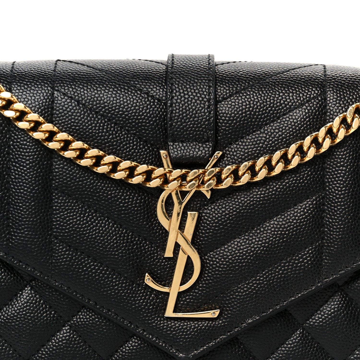 Grain De Poudre Mixed Matelasse Triquilt Monogram Chain Wallet Black