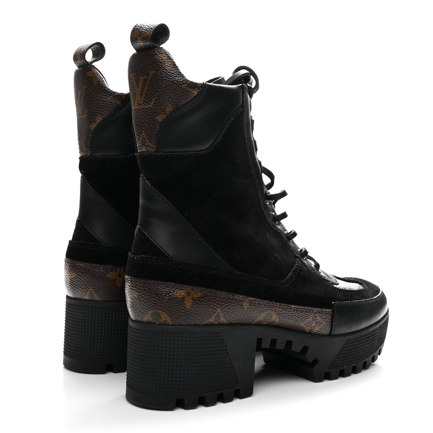 Suede Calfskin Monogram Laureate Platform Desert Boots 36 Black