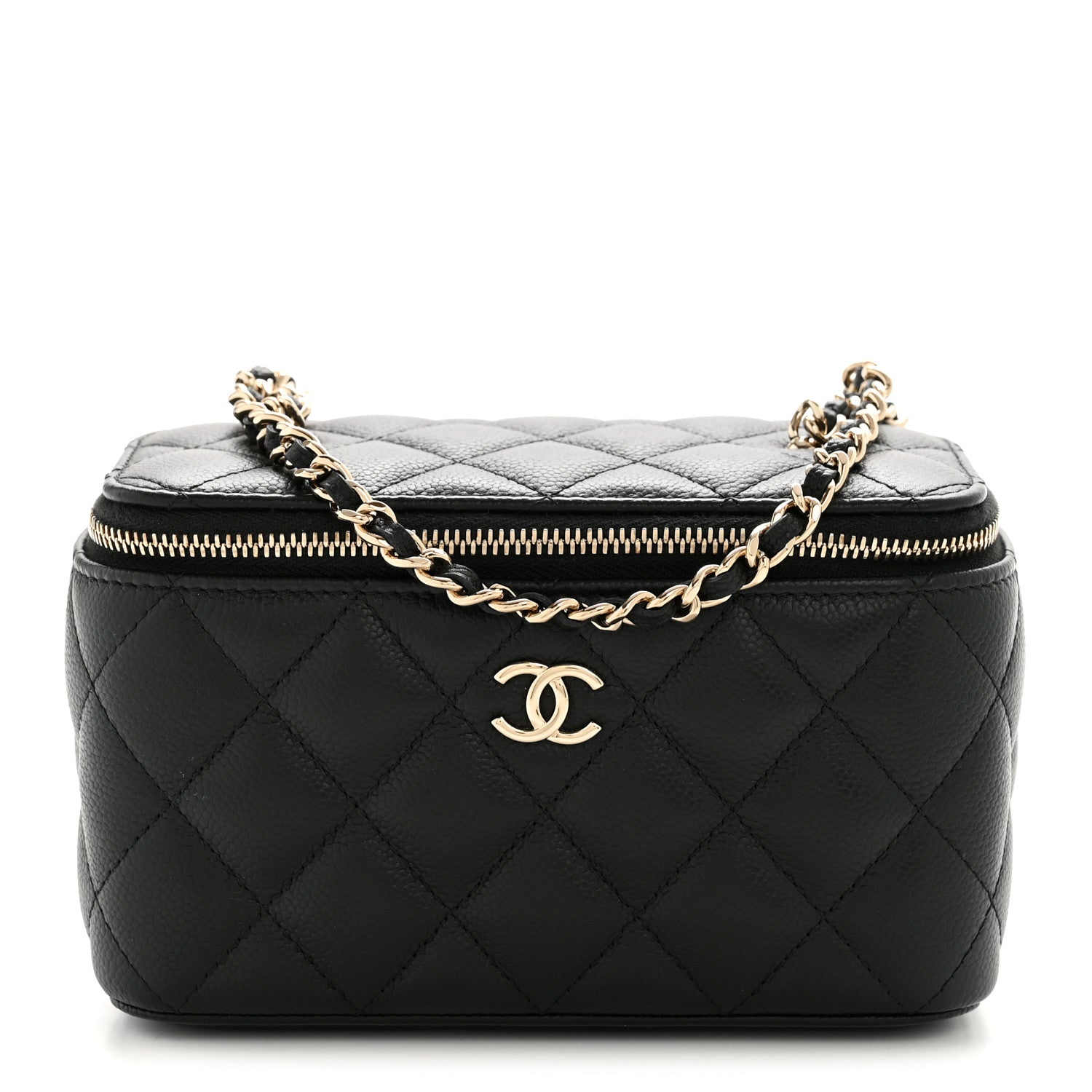Caviar Quilted Small Tiny CC Vanity Case With Chain Black
