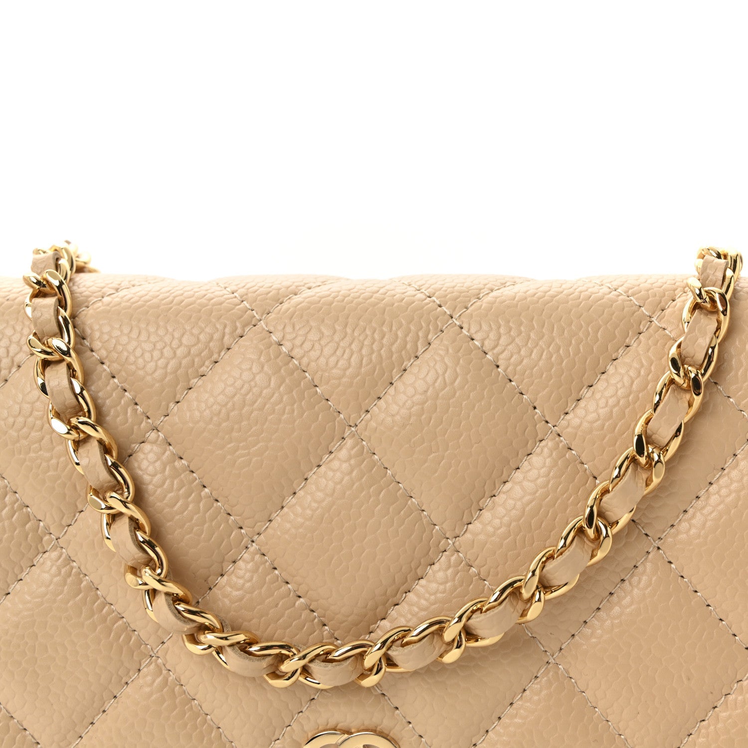 Caviar Quilted Wallet on Chain WOC Beige