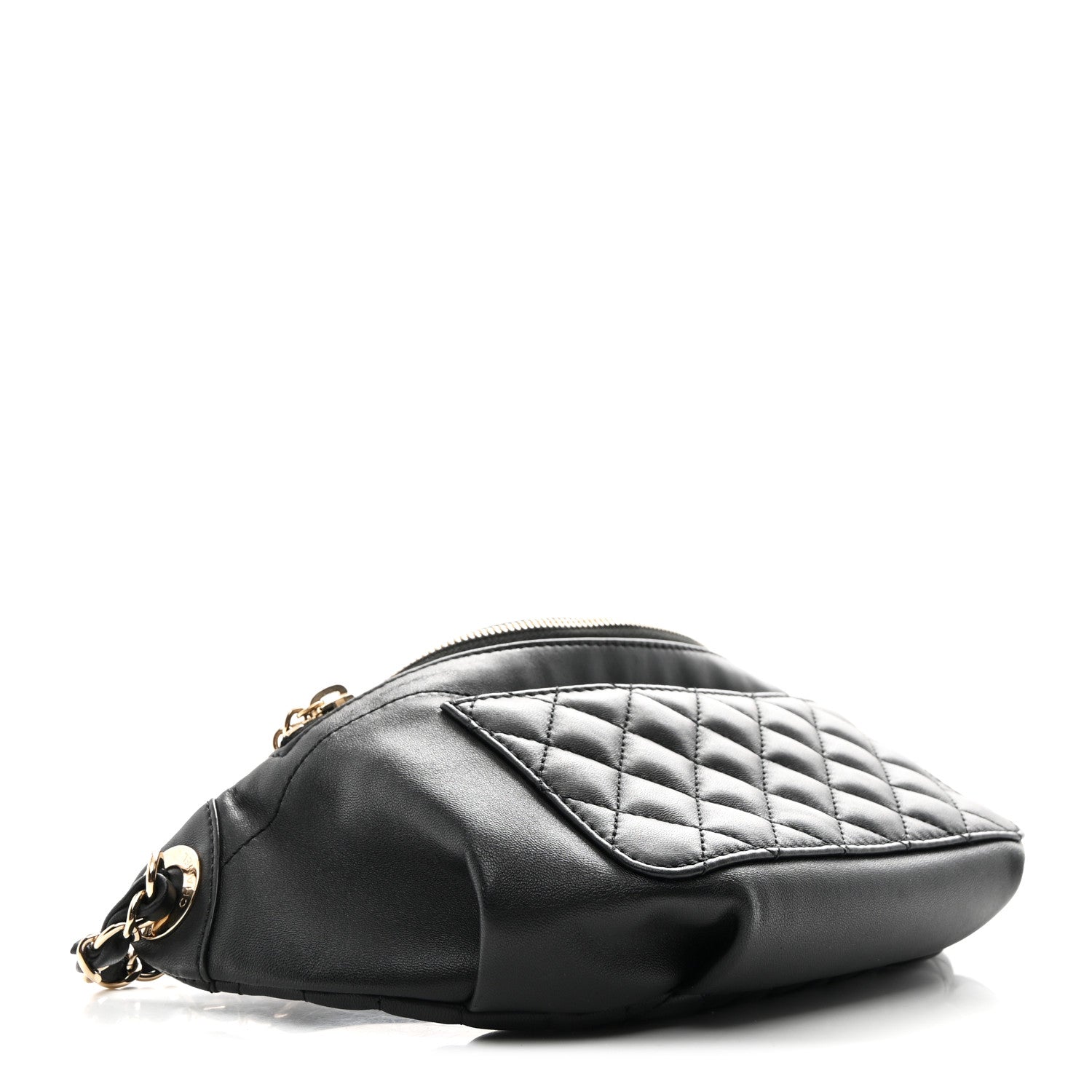 Lambskin Quilted Waist Bag Fanny Pack Black