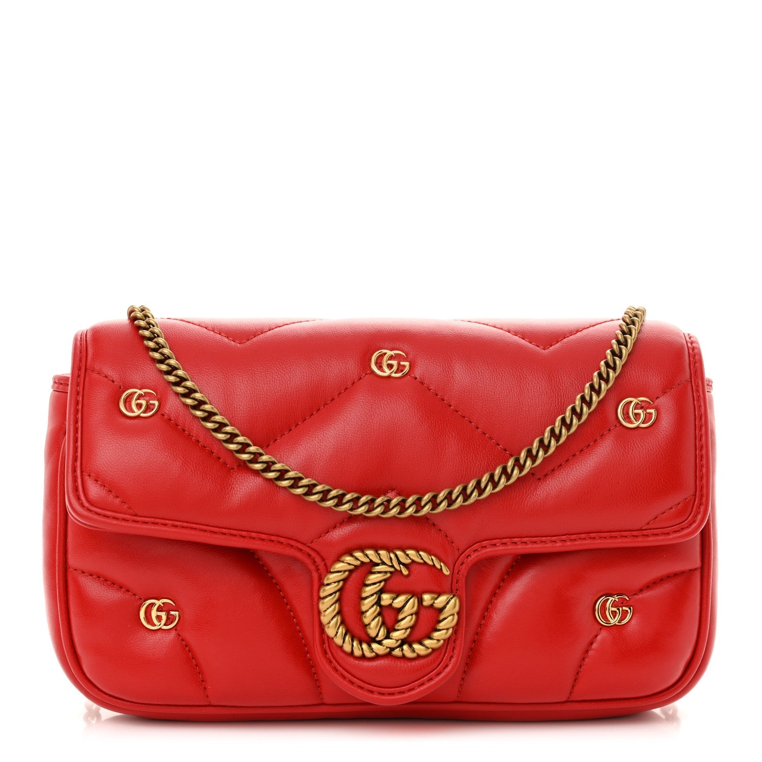 Calfskin Matelasse Double G Studs Mini Torchon GG Marmont Shoulder Bag Hibiscus Red