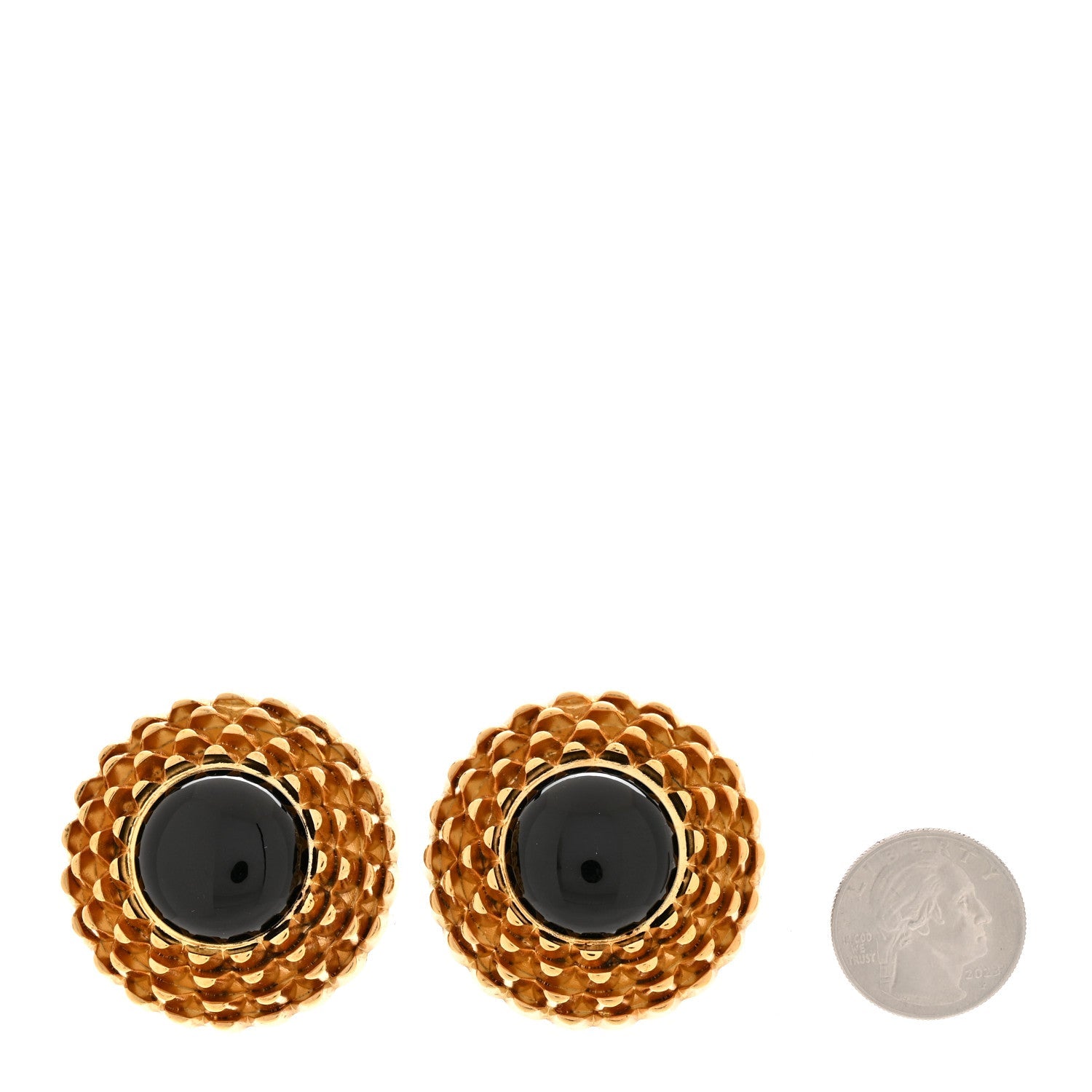Metal Resin Cabochon Scale Clip On Earrings Gold Black