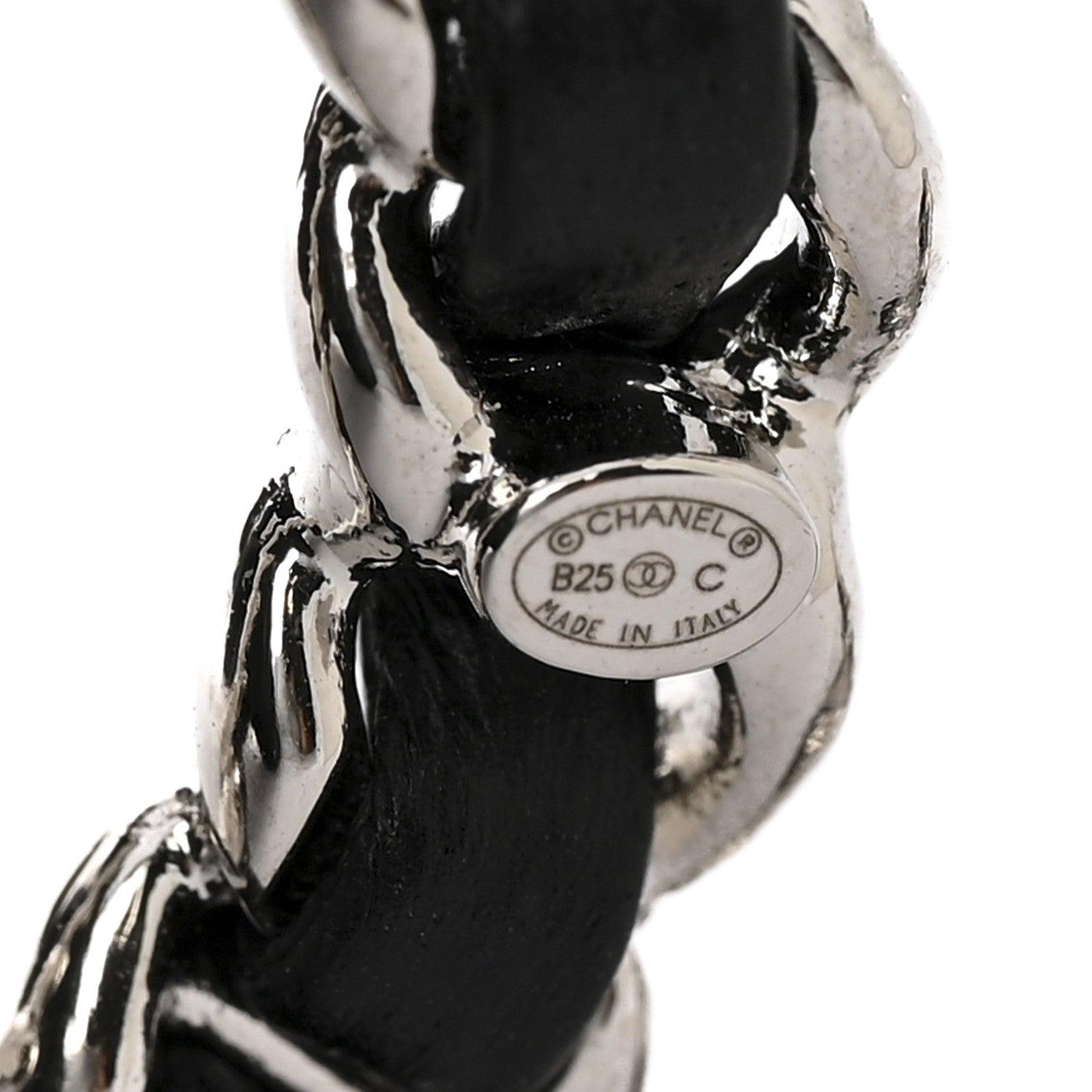 Lambskin Chain CC Brooch Black Silver