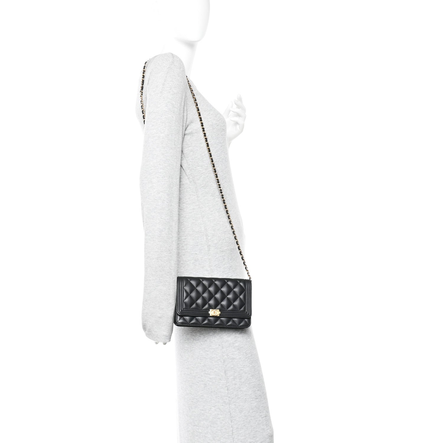 Lambskin Quilted Boy Wallet On Chain WOC Black