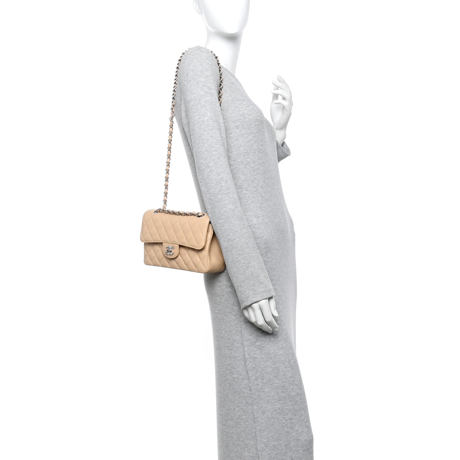 Caviar Quilted Small Double Flap Beige