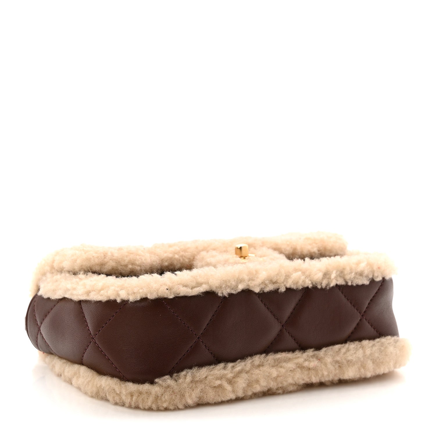 Shearling Lambskin Quilted Mini Furry Coco Flap Beige Dark Brown