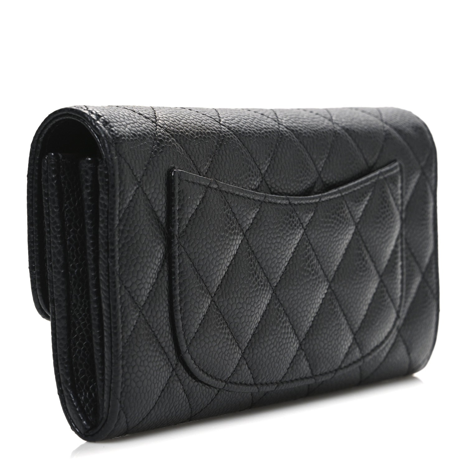 Caviar Quilted Large Gusset Flap Wallet Black