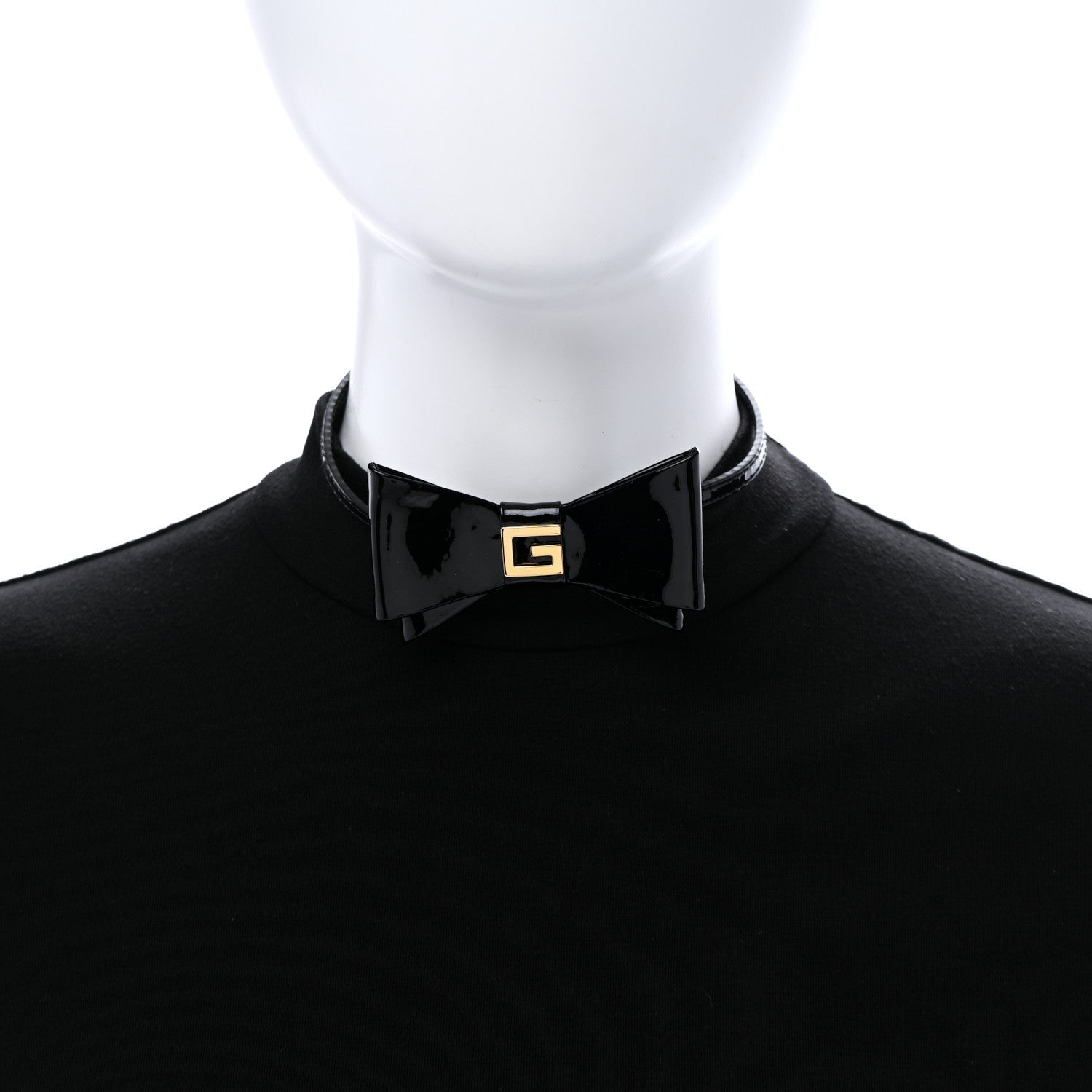 Patent G Bow Choker Necklace Black Gold