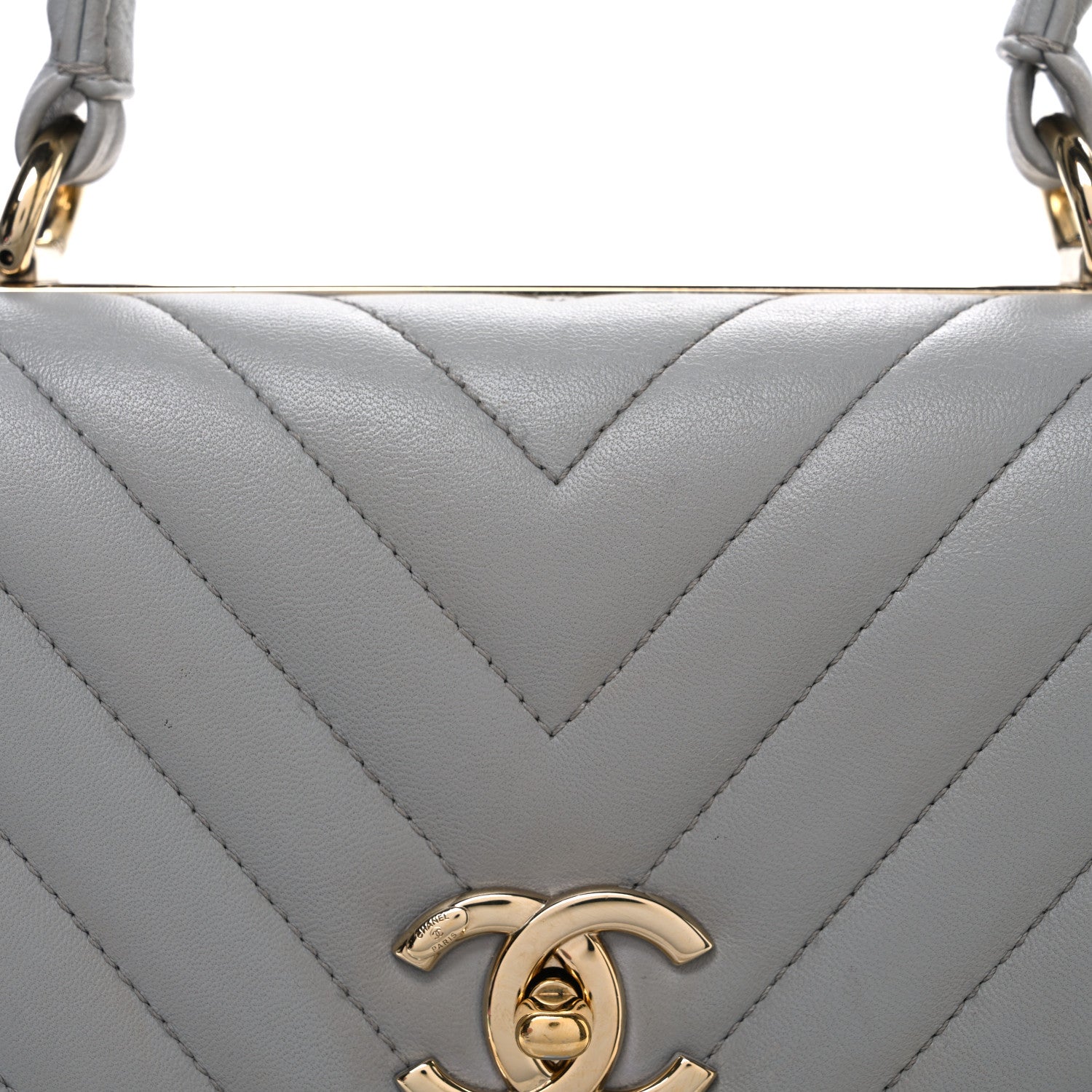 Lambskin Chevron Quilted Medium Trendy CC Dual Handle Flap Bag Grey