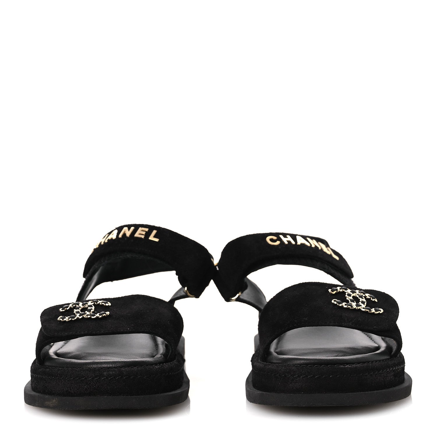 Suede Calfskin Dad Sandals 38 Black