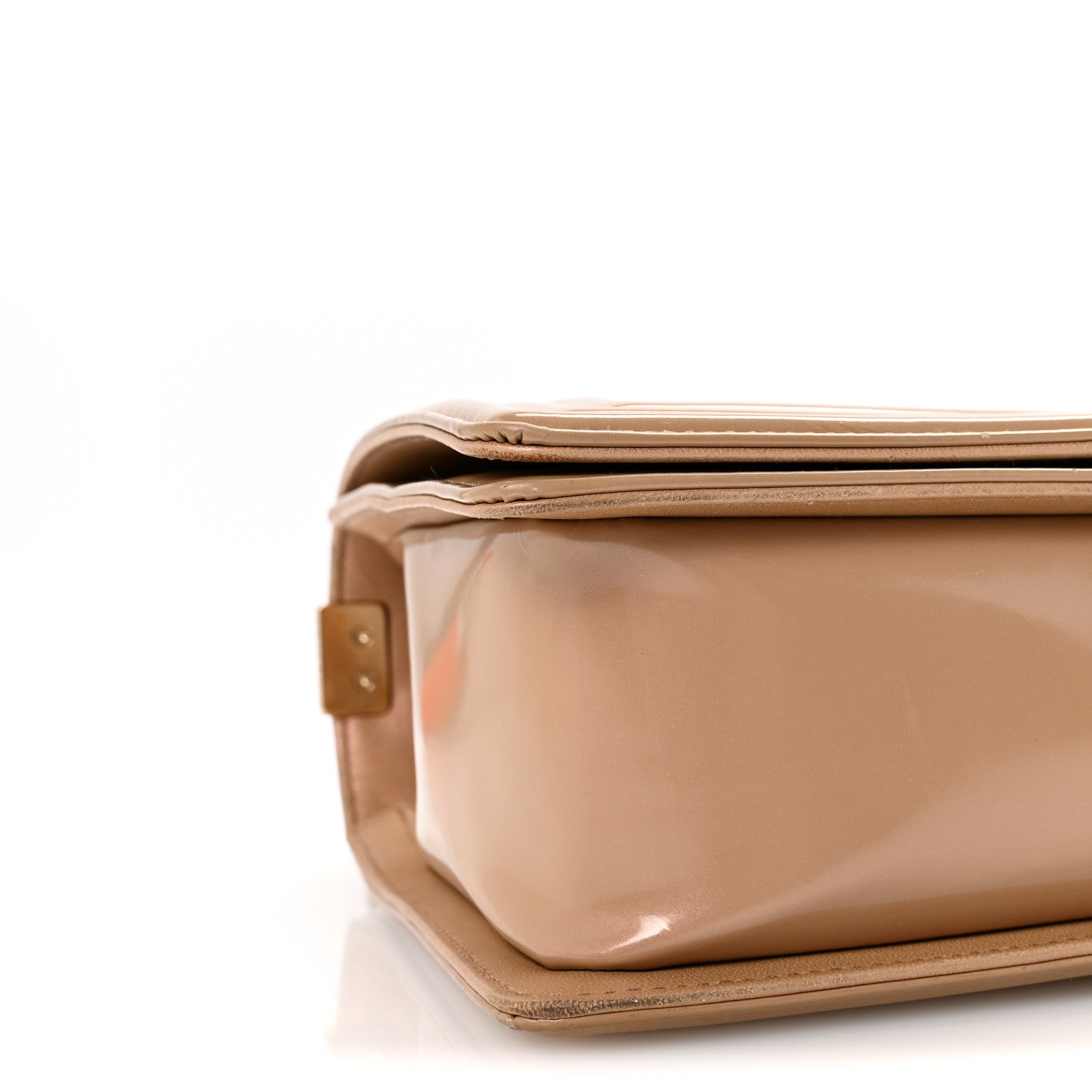 Iridescent Glazed Calfskin Quilted New Medium Boy Flap Dark Beige