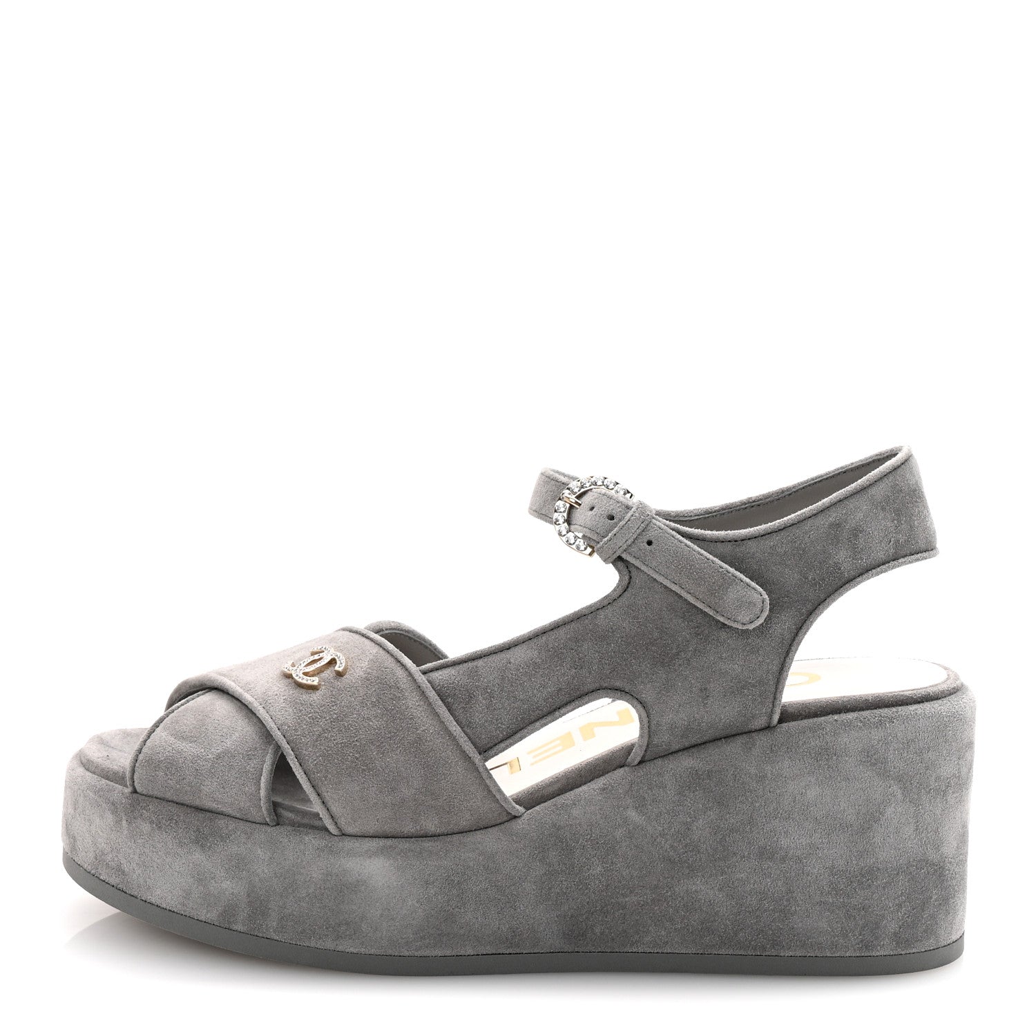 Suede Calfskin Peep Toe Wedge Sandals 37 Grey