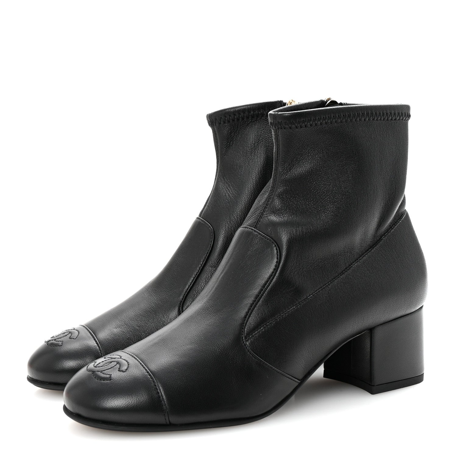 Stretch Lambskin Cap Toe CC Short Boots 37 Black