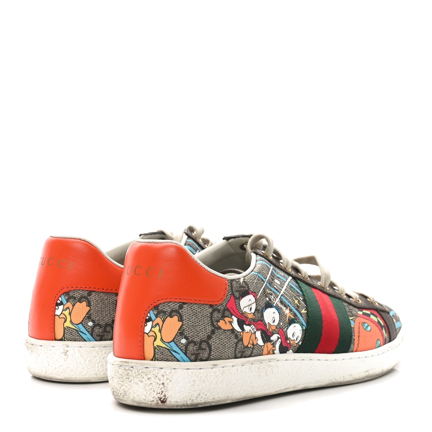 X DISNEY GG Supreme Monogram Web Donald Duck Womens Ace Sneakers 36.5 Beige New Acero Orange