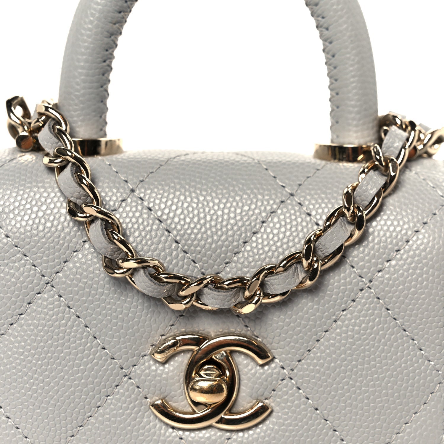 Caviar Quilted Nano Coco Handle Clutch With Chain Grey