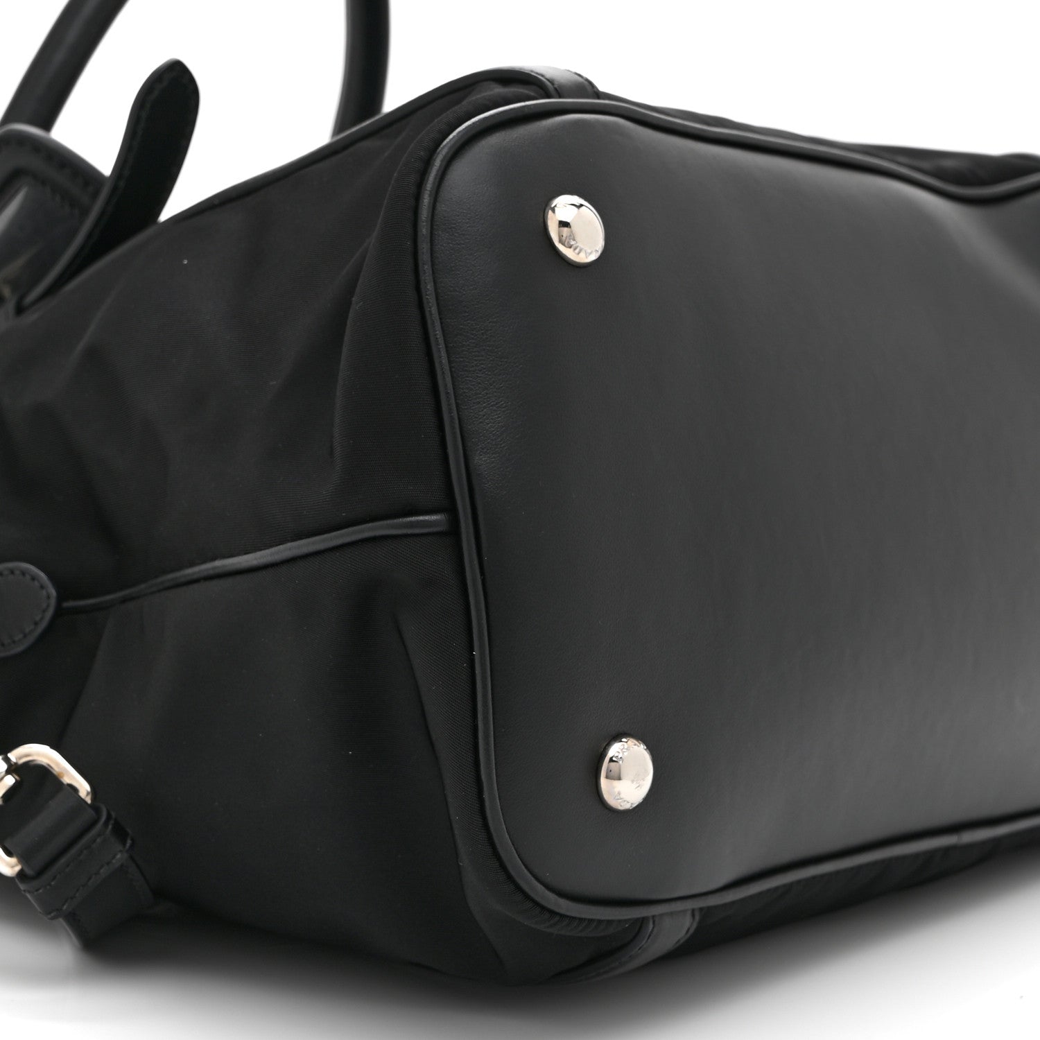 Tessuto Nylon Calfskin Dome Satchel Black