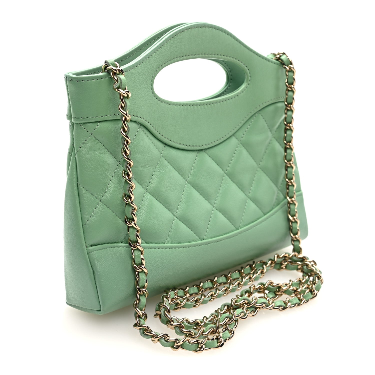 Shiny Lambskin Quilted Nano 31 Shopping Bag Green