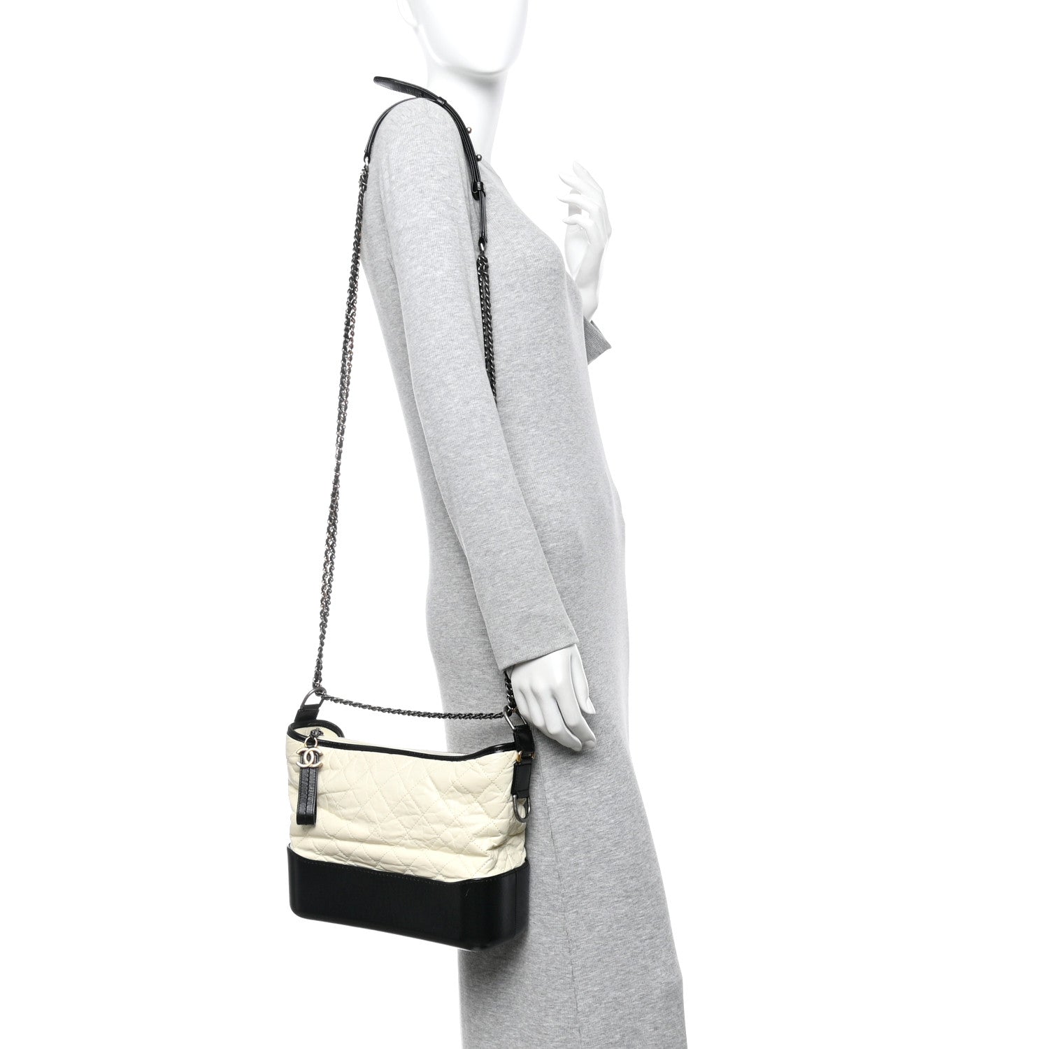 Aged Calfskin Quilted Medium Gabrielle Hobo Black White