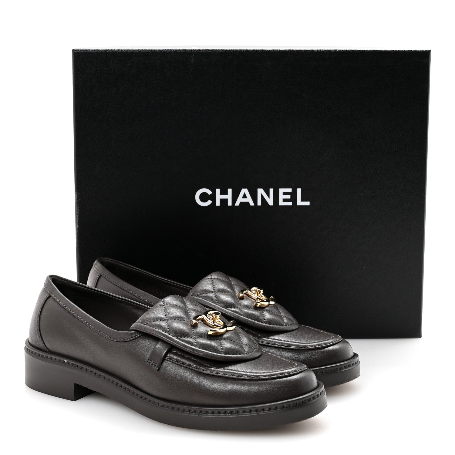 Lambskin Quilted CC Turnlock Loafers 36 Dark Brown