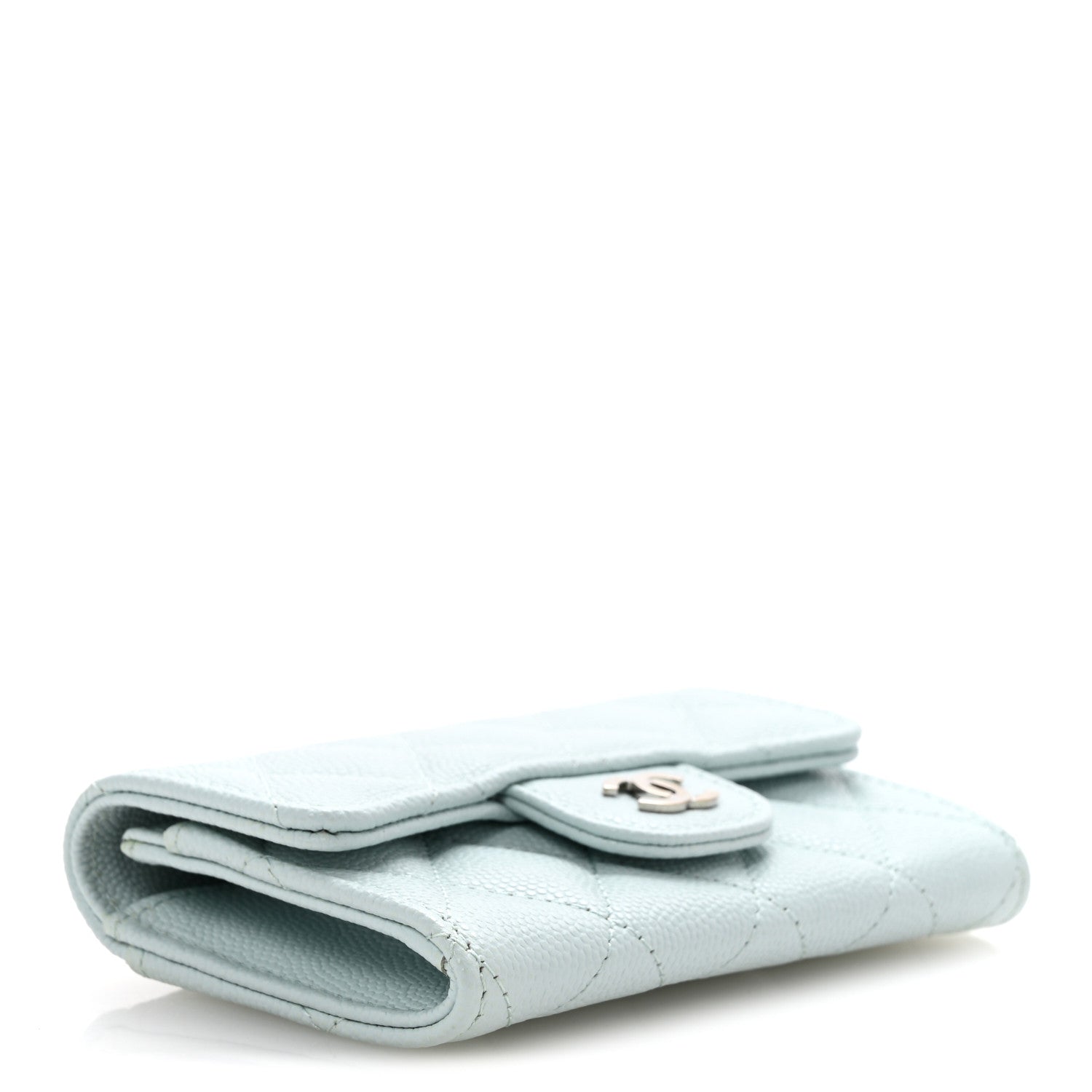 Caviar Quilted Flap Card Holder Wallet Light Blue
