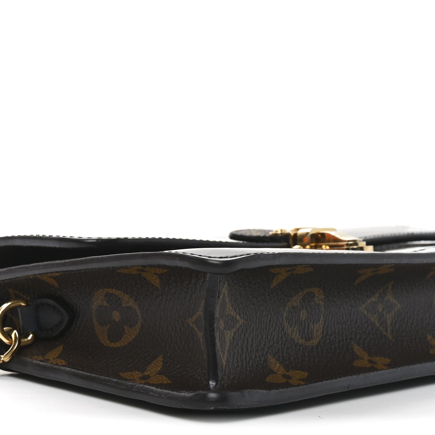 Patent Calfskin Monogram Cherrywood Chain Wallet Black