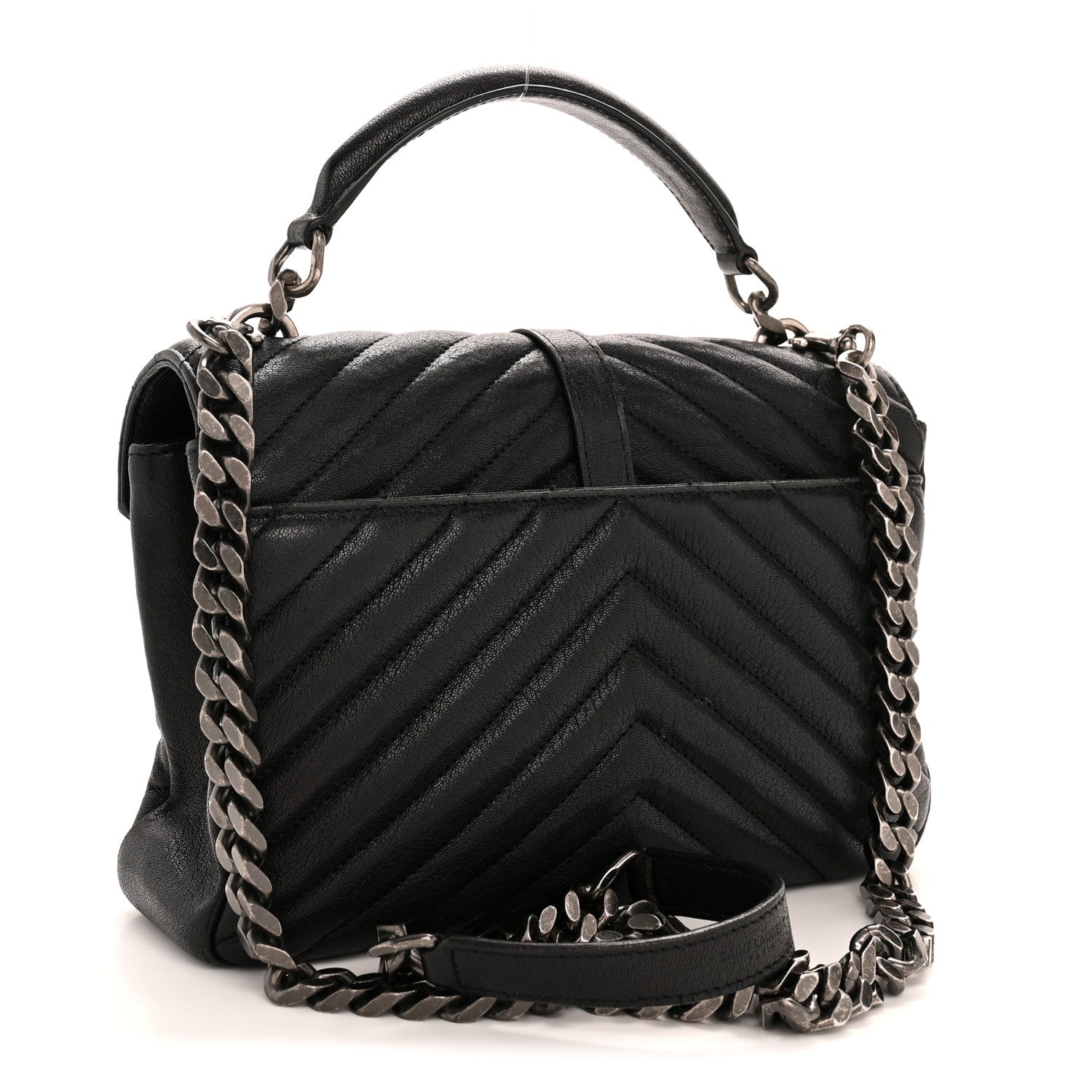 Sheepskin Matelasse Chevron Monogram Medium College Bag Black