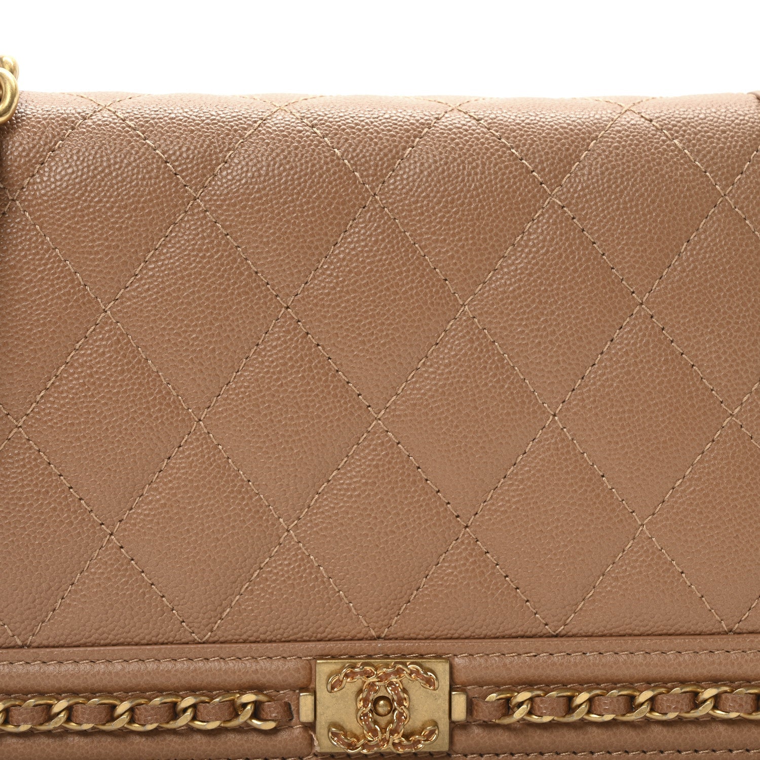 Caviar Quilted Chain Around Boy Wallet On Chain WOC Beige