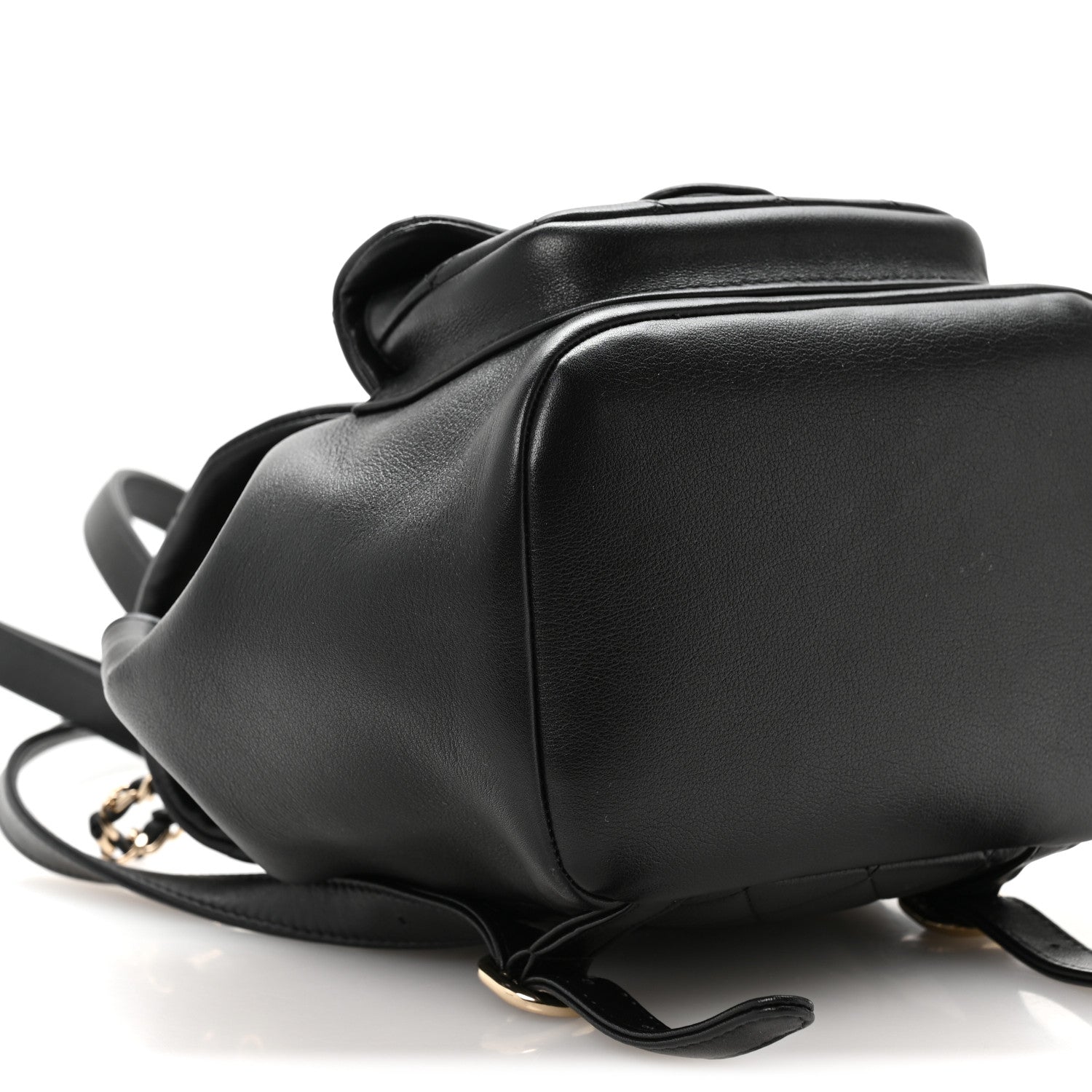 Glazed Aged Calfskin Quilted Small Duma Drawstring Backpack Black