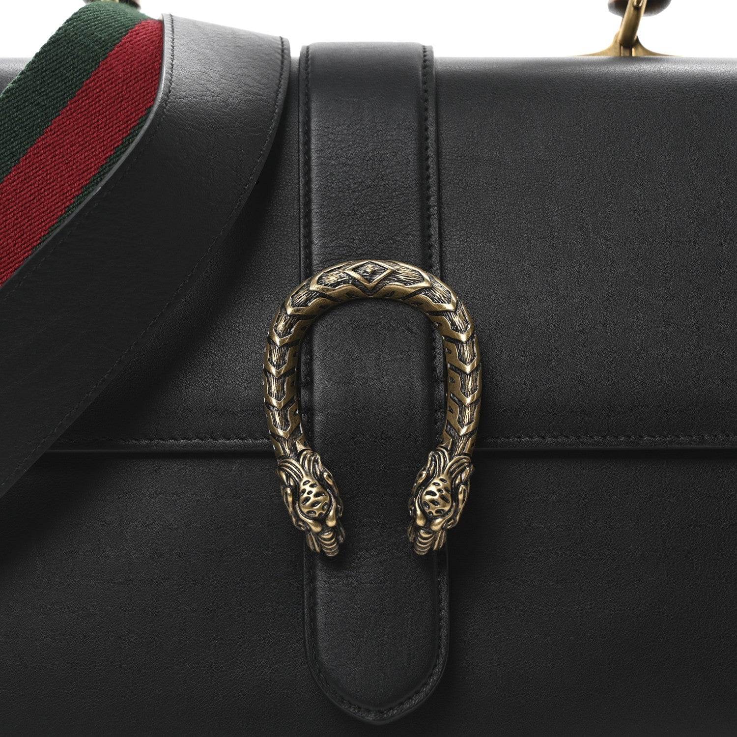 Moon Calfskin Web Large Dionysus Bamboo Top Handle Bag Black