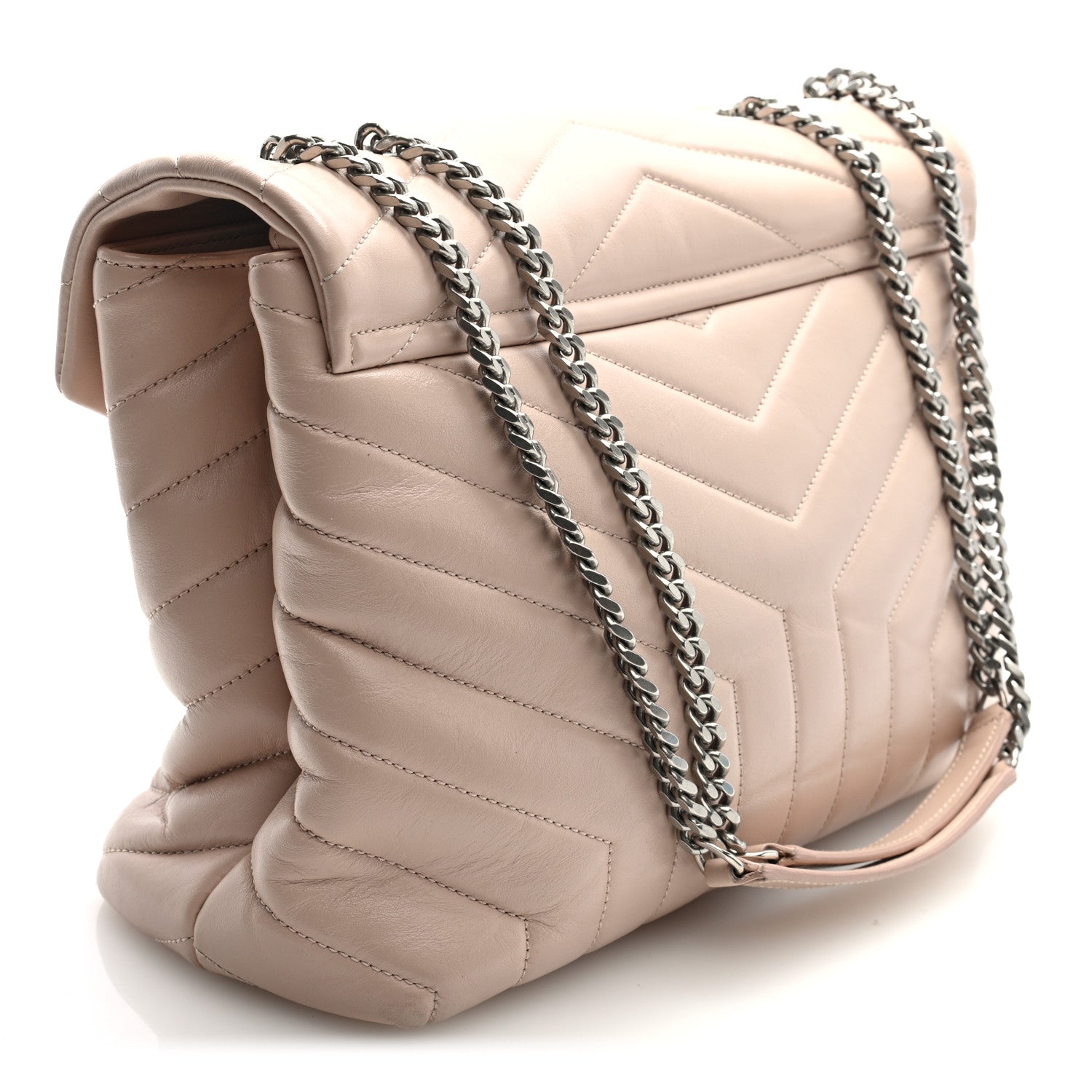 Calfskin Y Quilted Monogram Medium Loulou Chain Satchel Light Natural