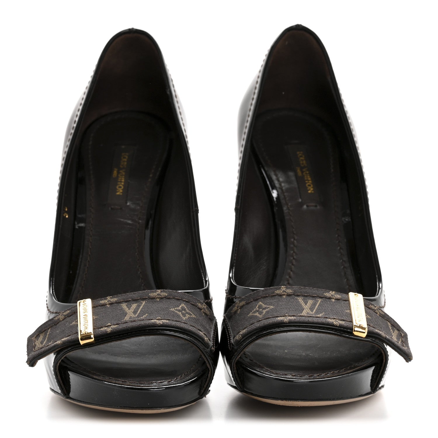 Monogram Patent Idylle Buci Open Toe Pumps 36.5 Black Brown