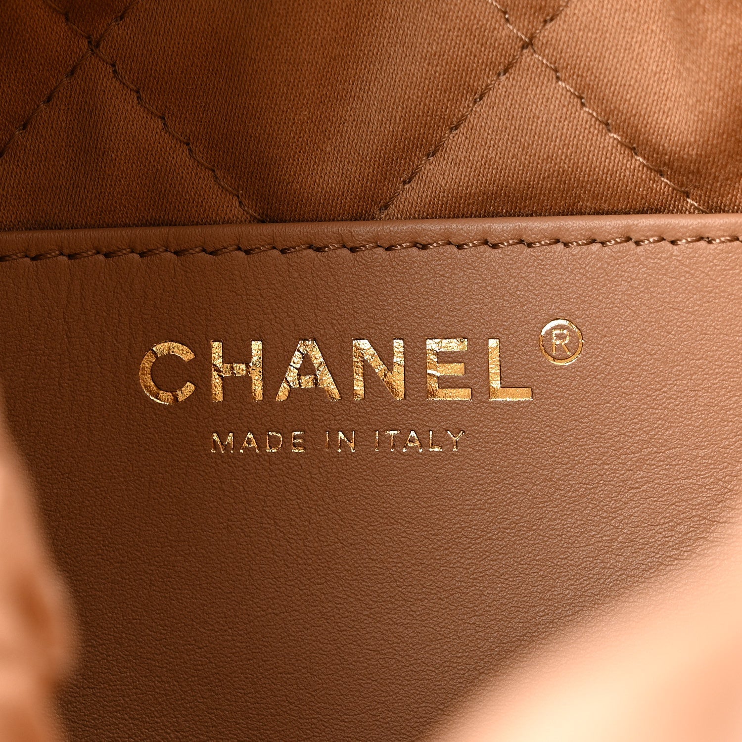 Shiny Calfskin Quilted Mini Chanel 22 Dark Beige